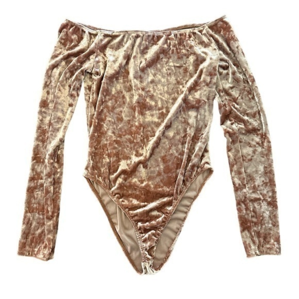 Forever21 Gold Velour Long Sleeve Bodysuit Y2K Size S